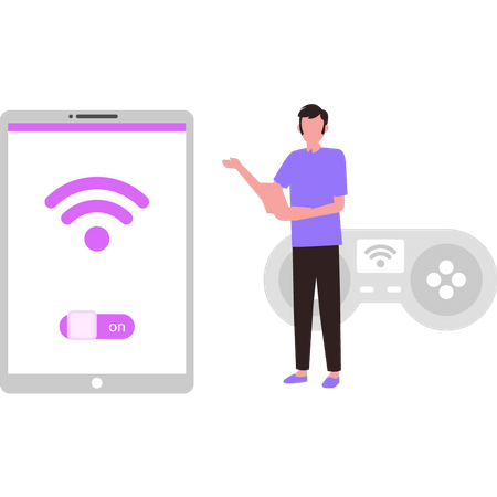 Young boy turned on mobile Wi-Fi  Illustration