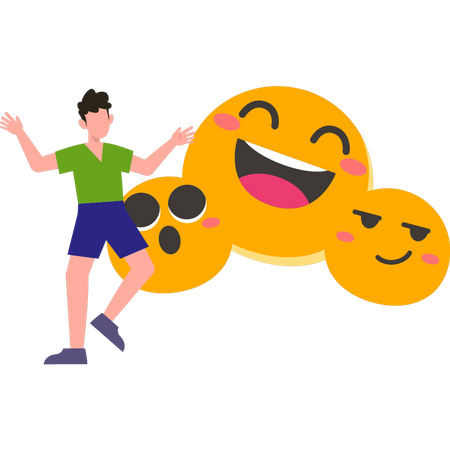 Young boy using emojis  Illustration