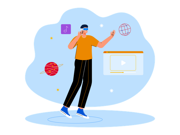 Young boy using metaverse tech  Illustration