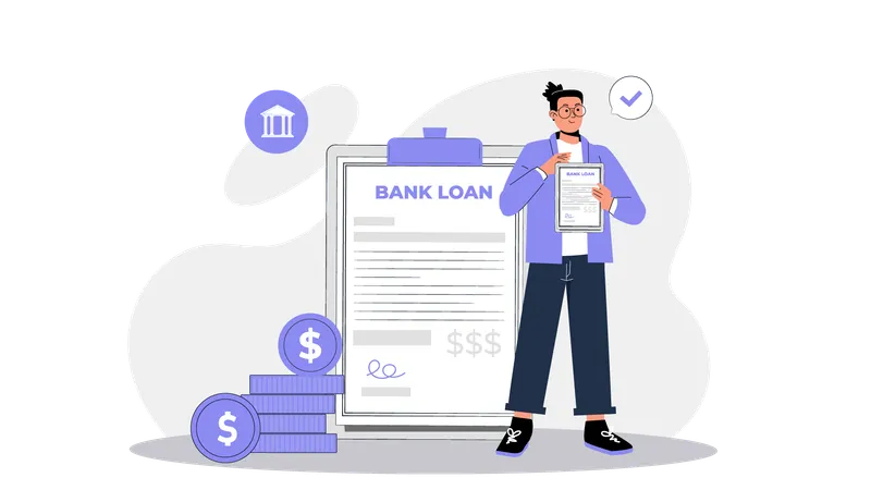 Young boy verify bank loan paper  Illustration