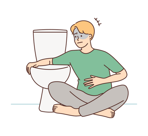 Young boy vomiting in washroom  Illustration