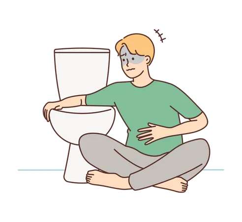 Young boy vomiting in washroom  Illustration