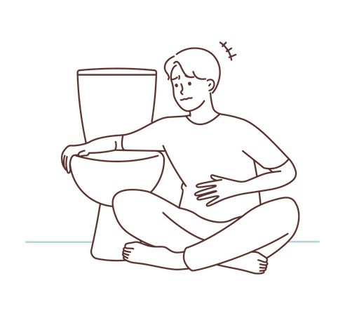 Young boy vomiting in washroom  Illustration