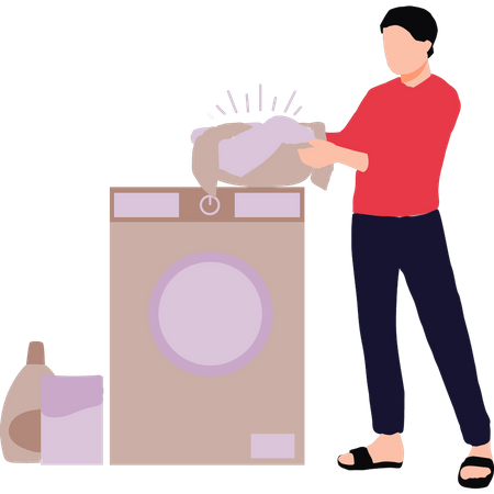 Young boy washing clothes in machine  Illustration