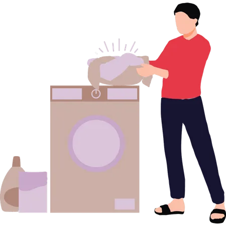The Boy Is Washing Clothes In The Machine Illustration