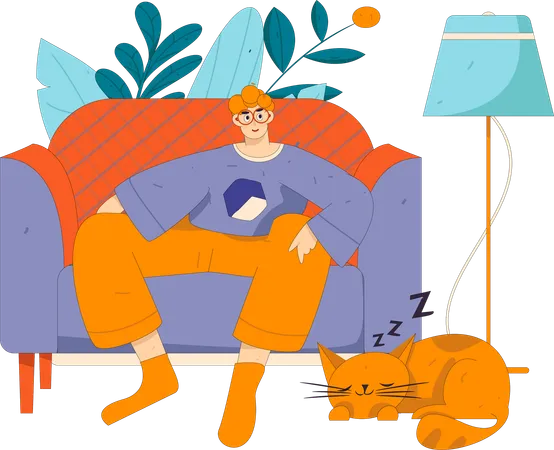 Young boy watching tv while sitting on sofa  Illustration