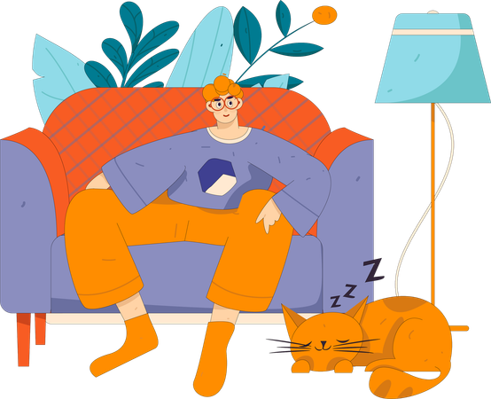 Young boy watching tv while sitting on sofa  Illustration