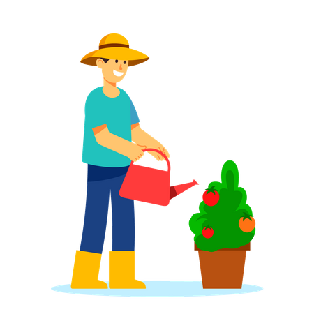 Young boy watering plant  Illustration