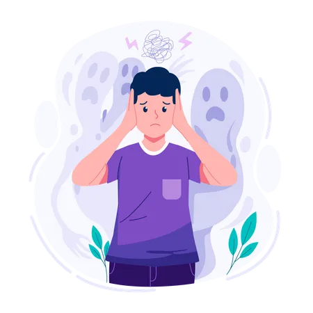 Young boy with confused mind  Illustration
