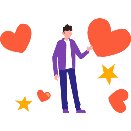 Young boy with hearts  Illustration