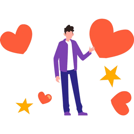Young boy with hearts  Illustration