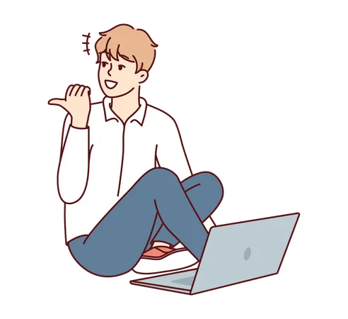 Young boy with laptop  Illustration