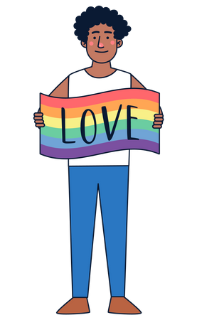 Young boy with rainbow flag  Illustration