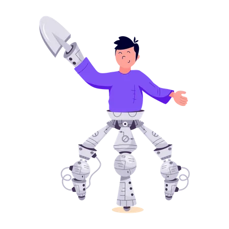 Young boy with robotic hand and leg  Illustration