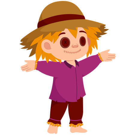 Young boy with Scarecrow Costume  Illustration