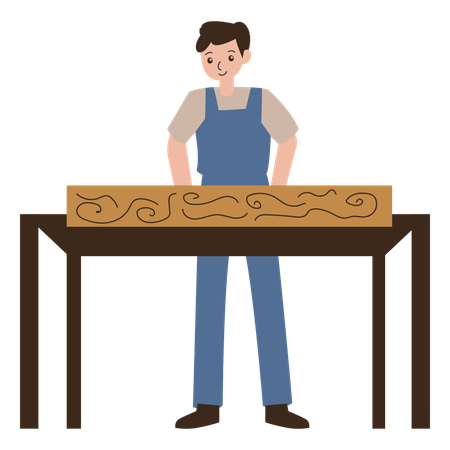 Young boy working as carpenter  Illustration