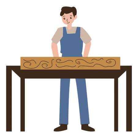 Young boy working as carpenter  Illustration