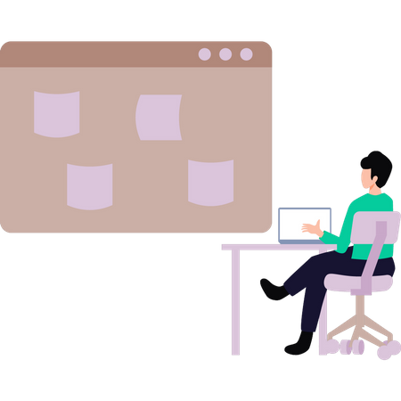 Young boy working at his desk  Illustration
