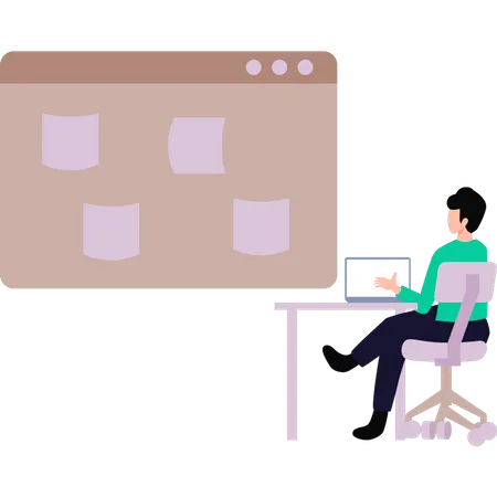 Young boy working at his desk  Illustration