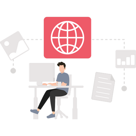 Young boy working at his desk  Illustration