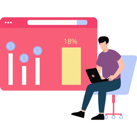 Young boy working on business graph percentage  Illustration