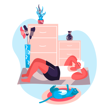 Young boy workout at home Illustration