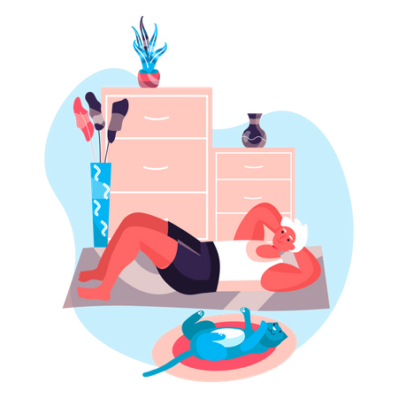 Young boy workout at home  Illustration