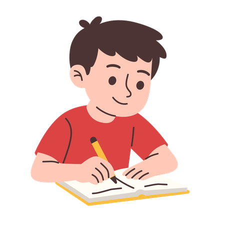 Young Boy Writing or Studying in  Notebook  Illustration