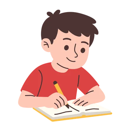 Young Boy Writing or Studying in  Notebook  Illustration