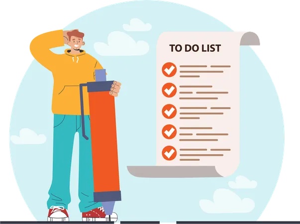 Young boy writing to do list  Illustration