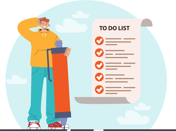 Young boy writing to do list  Illustration