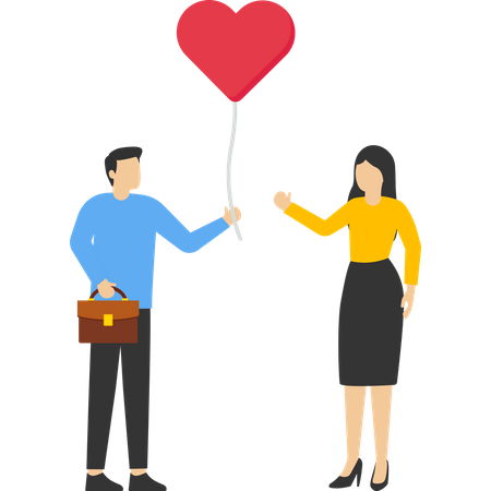 Young boyfriend giving heart shape balloon to her Girlfriend  Illustration