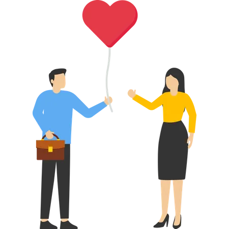 Young boyfriend giving heart shape balloon to her Girlfriend  Illustration