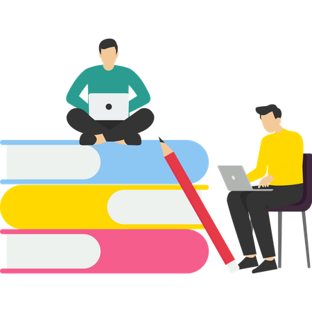 Young boys are learning course online  Illustration