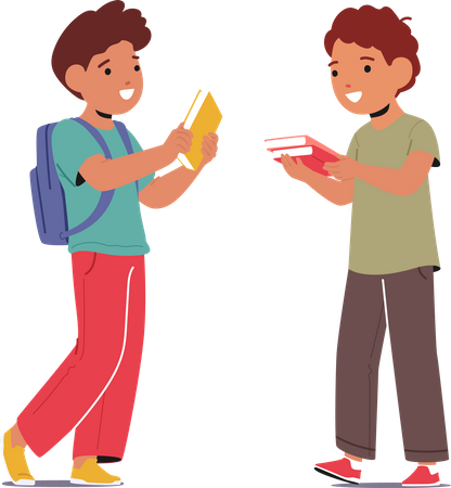 Young Boys Exchanging Books  Illustration
