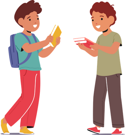 Young Boys Exchanging Books  일러스트레이션