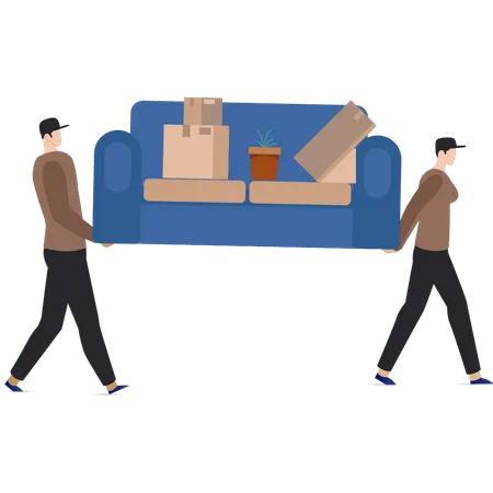 Young boys moving house stuff  Illustration