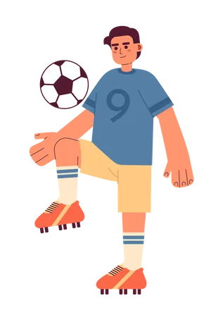 Young Brazilian Footballer Kicking Soccer Ball Semi Flat Colorful Vector Character Male Soccer Player Editable Full Body Person On White Simple Cartoon Spot Illustration For Web Graphic Design Illustration