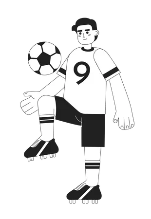 Young Brazilian Footballer Kicking Soccer Ball Monochromatic Flat Vector Character Male Soccer Player Editable Thin Line Full Body Person On White Simple Bw Cartoon Spot Image For Graphic Design Illustration