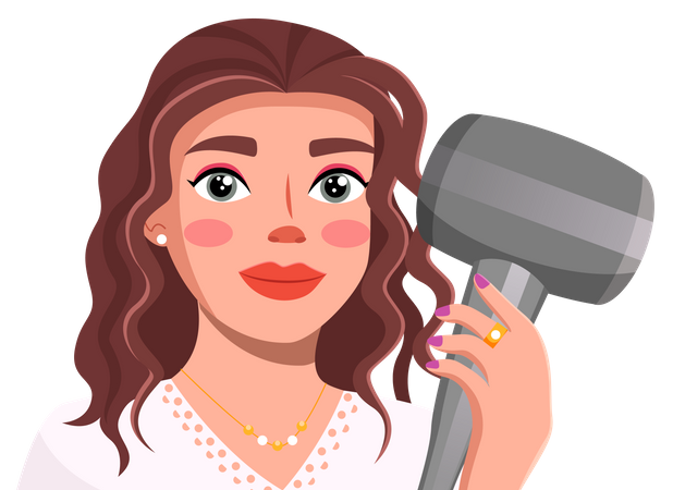 Young brunette holding hair dryer in hand  Illustration