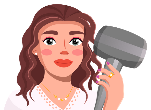 Young brunette holding hair dryer in hand  Illustration