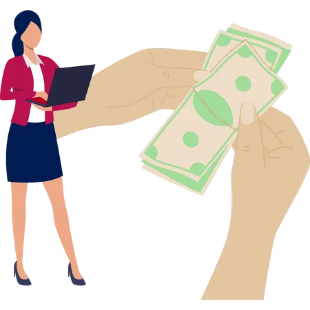 Young business lady counting money online  Illustration