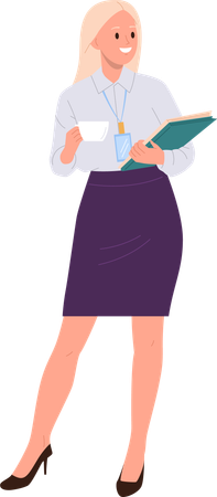 Young business lady standing and holding paper document in hands  Illustration