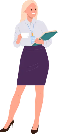 Young business lady standing and holding paper document in hands  Illustration