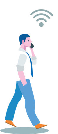 Young business man talking via phone and wifi while walking Illustration
