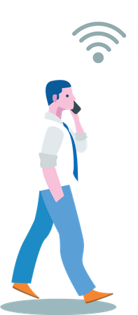 Young business man talking via phone and wifi while walking  Illustration