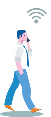 Young business man talking via phone and wifi while walking  Illustration