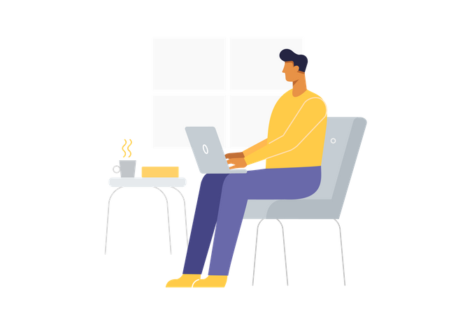 Young business man working on laptop  Illustration