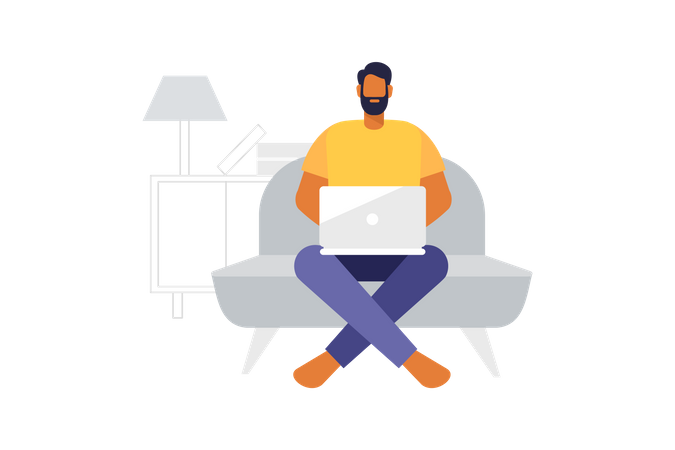 Young business man works at computer  イラスト