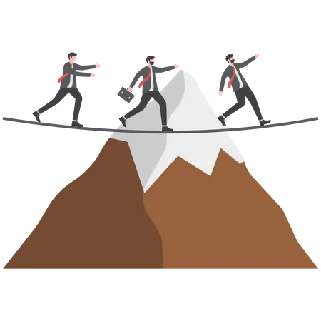 Young business people running and jumping over the mountain peaks on the way to the best professional position  Illustration